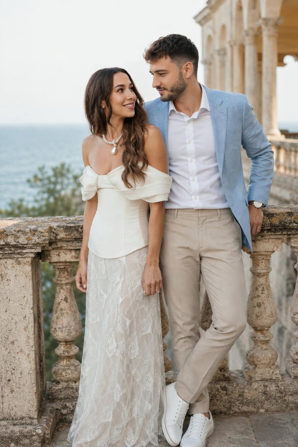 AI-generated wedding portrait, romantic terrace