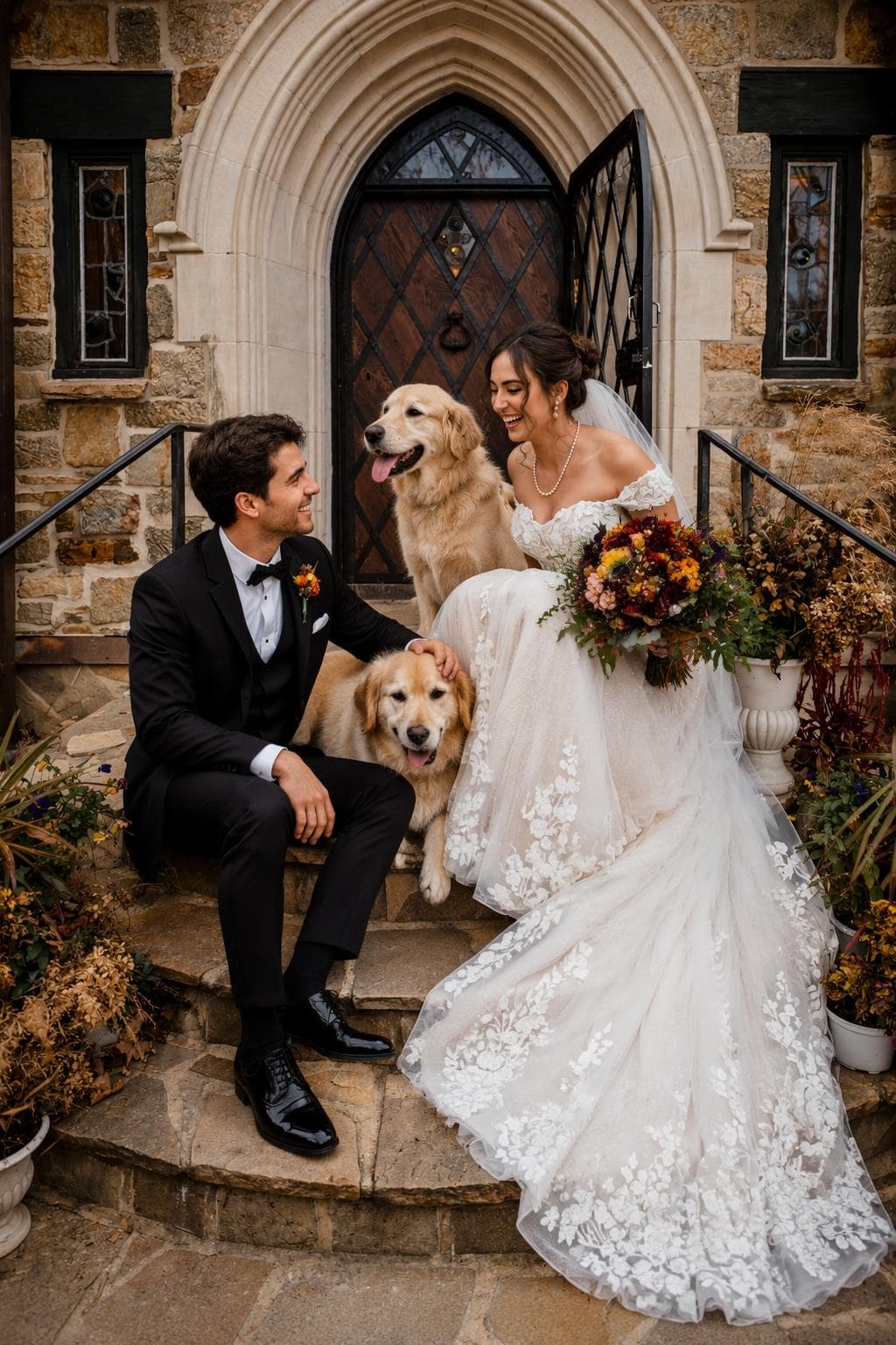 Couple with Dogs — AI wedding portrait sample